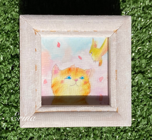 桜と猫さんのミニ原画 2枚目の画像