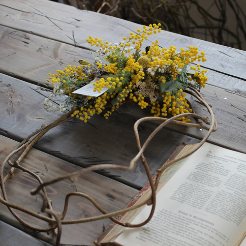 wreath 「春の約束」№3 ミモザのキウイつるリース ドライフラワー