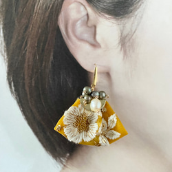 印度刺繡絲帶芥末含羞草桂花淡水珍珠手術不銹鋼耳環/耳環 第10張的照片