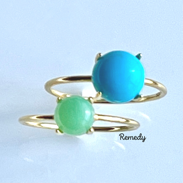 大粒☆彡スリーピングビューティートルコ石とクリソプレーズのリング  