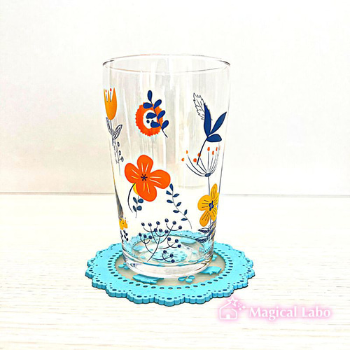 北欧風♪フラワー&リーフ柄のグラス4個セット(オレンジ)☆ グラス