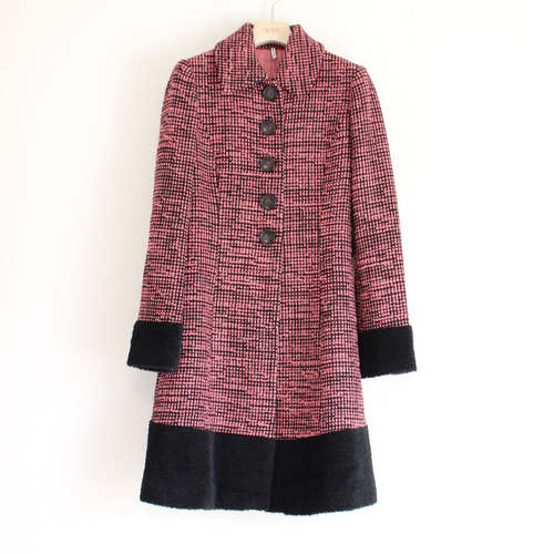 コート ウール ツイード パイル 生地 イタリア製 ベルト付き ピンク