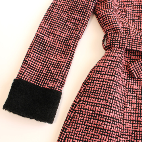 コート ウール ツイード パイル 生地 イタリア製 ベルト付き ピンク