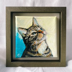 油絵 「海辺の猫」 手描き 原画 猫-