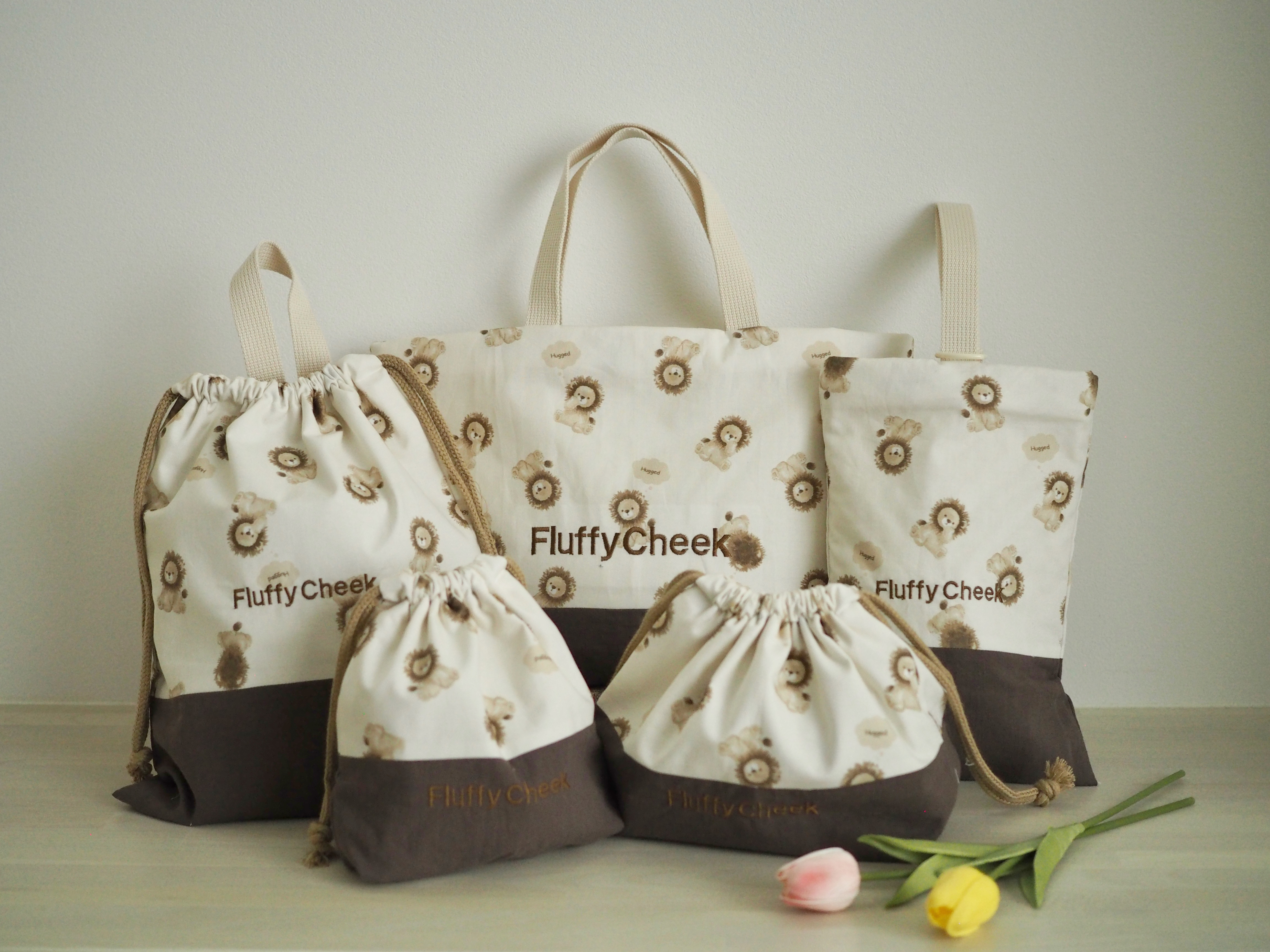 入園入学グッズ 名前刺繍 オーダー ライオン 3点セット