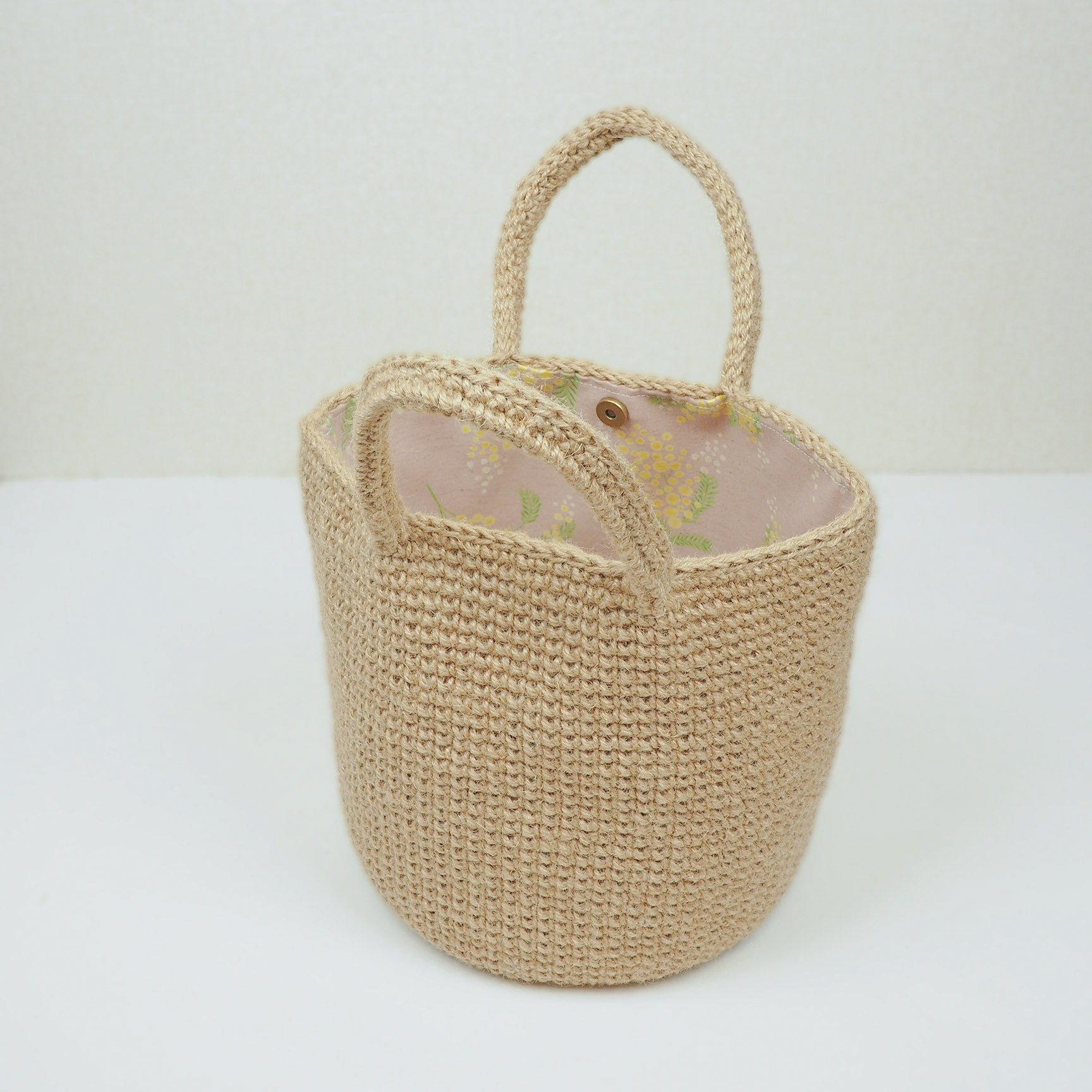 【受注制作】丸底トート麻ひもバッグ(M)ミモザ