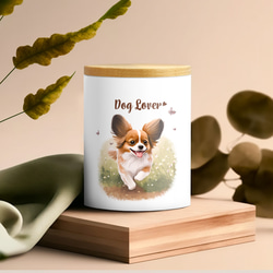 【 自然に囲まれた パピヨン 】キャニスター　保存容器　お家用　プレゼント　犬　ペット　うちの子　犬グッズ 3枚目の画像
