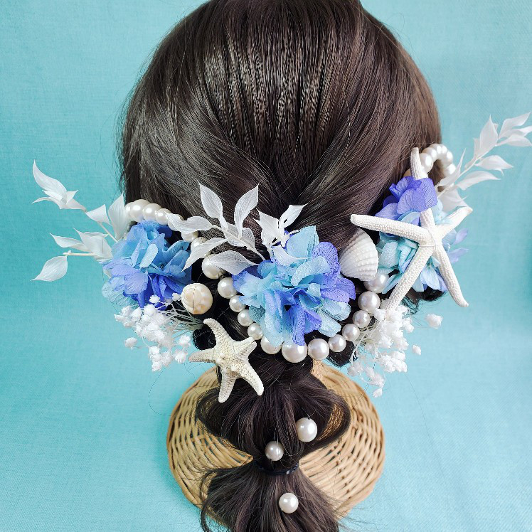 【カラー変更OK】パール チェーン スターフィッシュ リゾート 髪