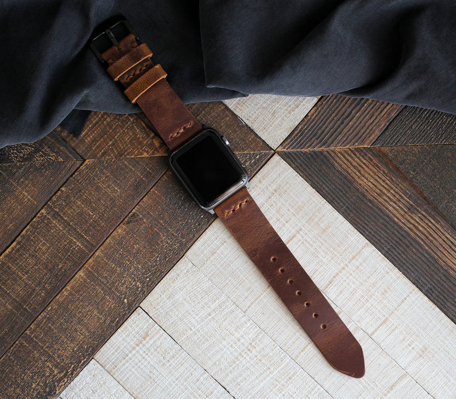 総手縫い 牛革 高級革 アップルウォッチ Apple Watch バンド レザーベルト レザー 全6色 (ブラウン)