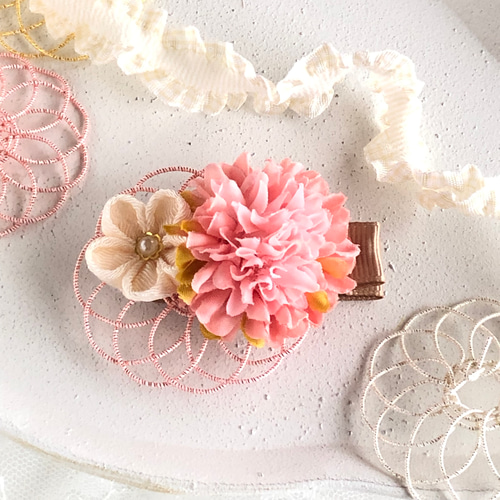 Newベビーヘアクリップ　ハンドメイド　ベビーヘアバンド　お花 ベビーキッズ 水引フラワーの髪飾り【W】/ベビーヘアバンド ヘア