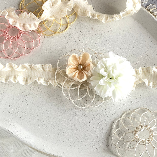 ベビーキッズ 水引フラワーの髪飾り【W】/ベビーヘアバンド ヘア