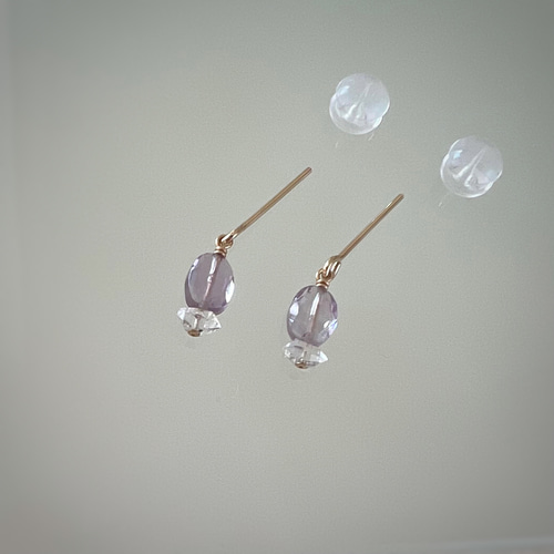 14KGF】ピンクアメジスト+ハーキマーダイヤモンドのピアス ピアス 