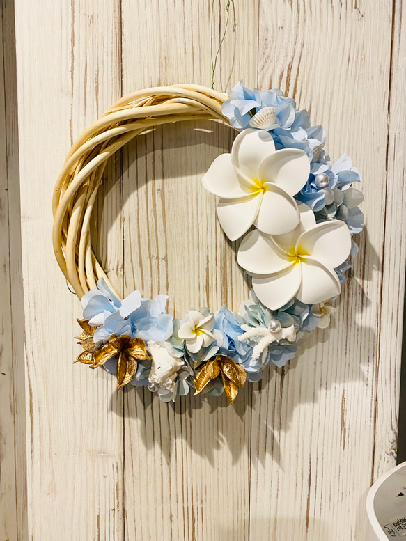 プルメリアの海のキラキラリース アーティフィシャルフラワー アート 