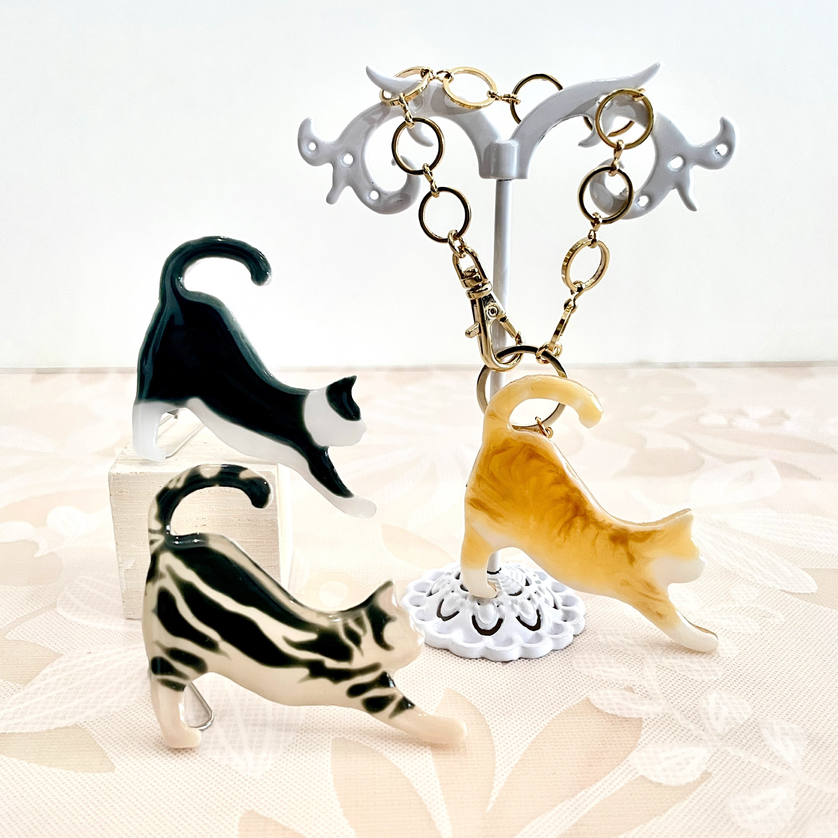 リアル レジン猫チャーム 専用☆ キーホルダー 茶トラ 白猫 三毛猫 チャーム
