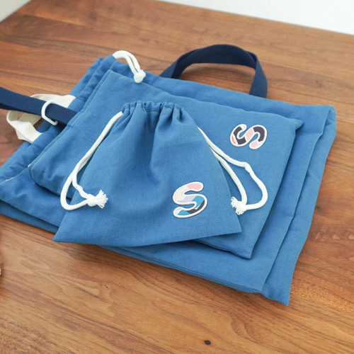 体操着袋 お着替え袋 リバティ イニシャル ワッペン 綿麻 体操服袋