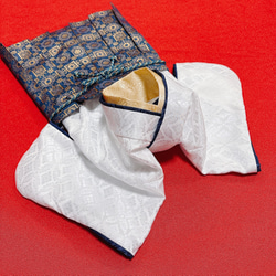 犬の袴✨犬用本格着物&袴セット 金襴 わんこ着物 白×青 犬服