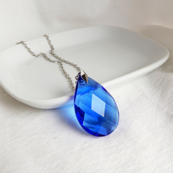 超大號寶仕奧莎鮮豔透明藍色吊燈水晶玻璃吊墜項鍊藍色 第6張的照片