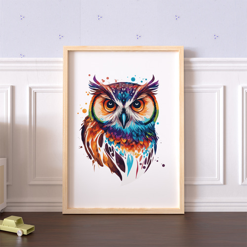 アートポスター フクロウ 動物 カラフル 水彩 おしゃれ 華やか モダン