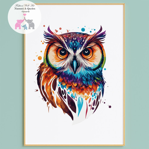 アートポスター フクロウ 動物 カラフル 水彩 おしゃれ 華やか モダン
