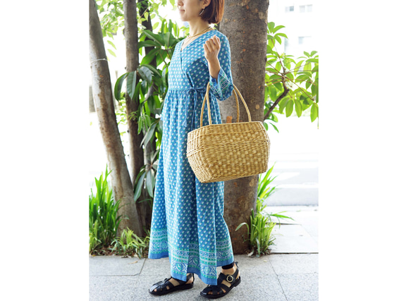 ★SALE【即納可】カシュクール・エスニックプリント・ワンピ（NK23-009-blue） 1枚目の画像