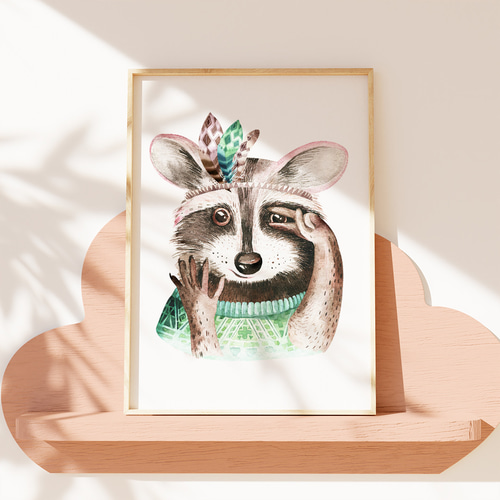 アライグマ アクリル 絵画 原画 美術  アート インテリア F4 #1 アライグマ オリジナル絵画 動物油アート 野生動物アートワーク