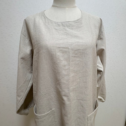 ナチュラルカラーの割烹着☆ハーフリネンキャンバス生地でしっかり目な仕上がり 6枚目の画像