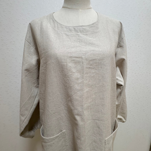 ナチュラルカラーの割烹着☆ハーフリネンキャンバス生地でしっかり目な仕上がり 6枚目の画像