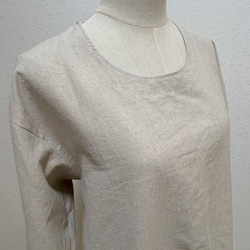 ナチュラルカラーの割烹着☆ハーフリネンキャンバス生地でしっかり目な仕上がり 1枚目の画像