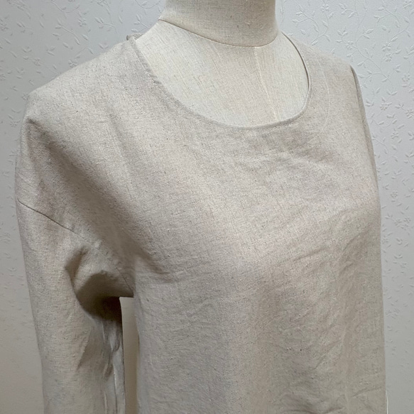 ナチュラルカラーの割烹着☆ハーフリネンキャンバス生地でしっかり目な仕上がり 1枚目の画像