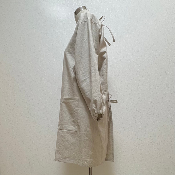 ナチュラルカラーの割烹着☆ハーフリネンキャンバス生地でしっかり目な仕上がり 5枚目の画像