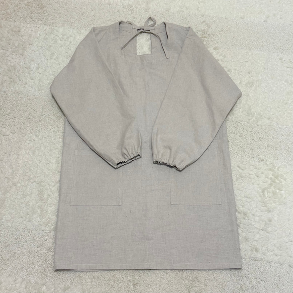 ナチュラルカラーの割烹着☆ハーフリネンキャンバス生地でしっかり目な仕上がり 9枚目の画像