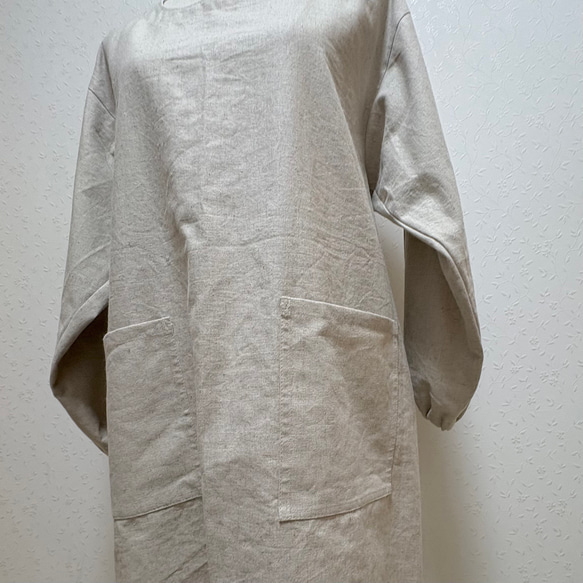 ナチュラルカラーの割烹着☆ハーフリネンキャンバス生地でしっかり目な仕上がり 7枚目の画像