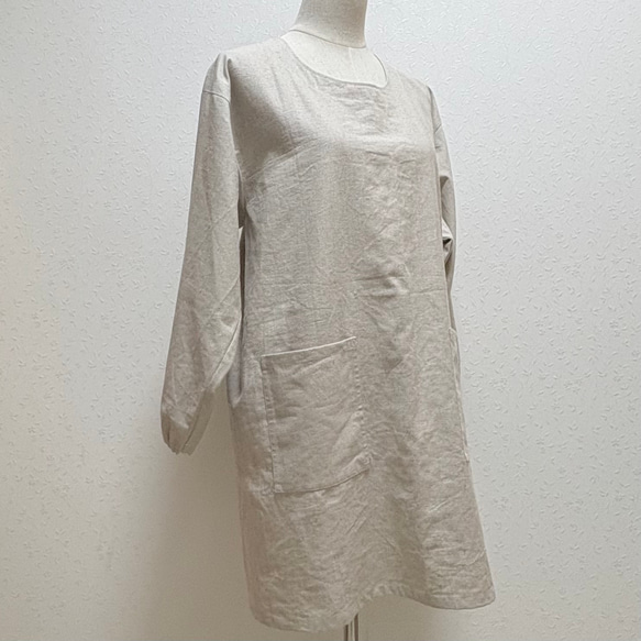 ナチュラルカラーの割烹着☆ハーフリネンキャンバス生地でしっかり目な仕上がり 3枚目の画像