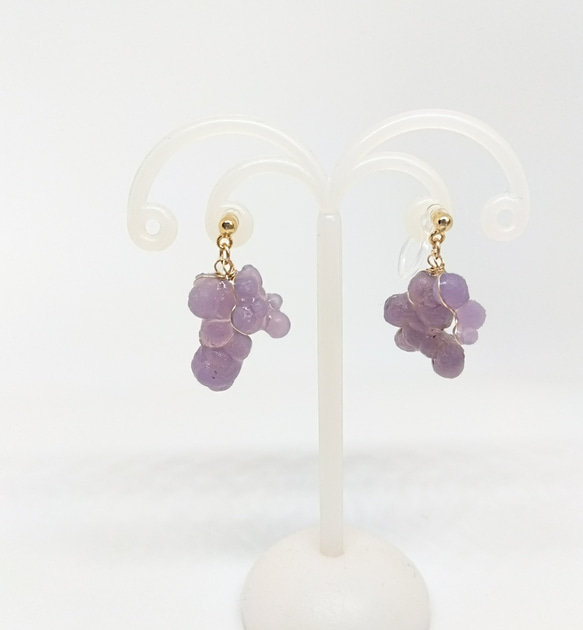 1点物＊グレープアゲートのピアスチャーム Grape agate/葡萄状瑪瑙 鉱物チェーンピアス | あいのて