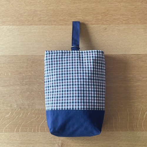 ハンドメイド 青 チェック キルティング レッスンバッグ 上履き入れ 青いファミリアチェックのレッスンバッグセット 入園入学
