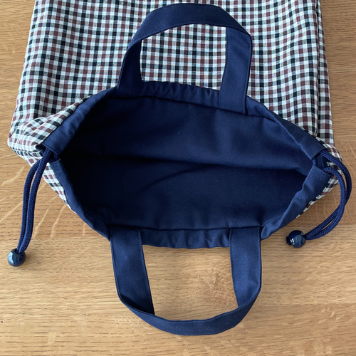 ハンドメイド】 レッスンバッグ 緑チェック 入園入学 ファミリア