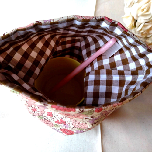 マカロン　ピンク　ＹＵＷＡ  ハンドメイド　給食袋　コップ袋　巾着　入園入学準備 YUWA ピンク 花柄 コップ袋 巾着 ポンポンテープ 〜入園 入学