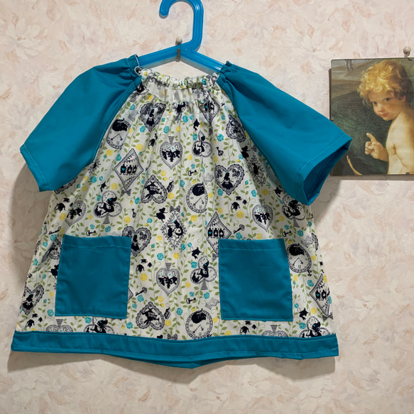 つるバラアリス スモック ブルー 長袖  110 女の子 3枚目の画像