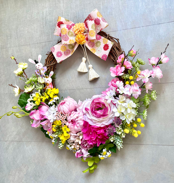 No.wreath-15514/ハート型ひな祭りリース 23-(2) 43x42cm/アーティフィシャルフラワー造花 3枚目の画像