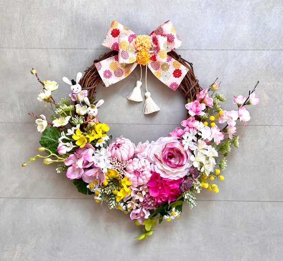 No.wreath-15514/ハート型ひな祭りリース 23-(2) 43x42cm/アーティフィシャルフラワー造花 15枚目の画像