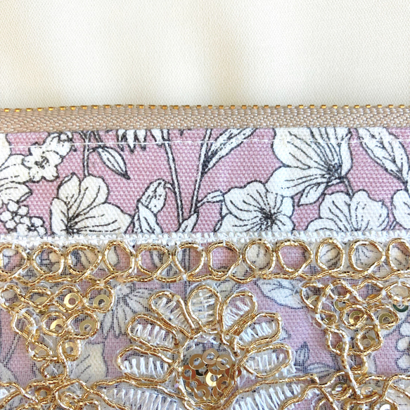 ✧ ふわり桜の妖精シリーズ ✧ インド刺繍 刺繍ポーチ ポーチ 小物入れ 6枚目の画像