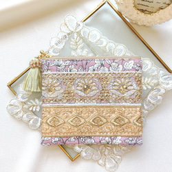 ✧ ふわり桜の妖精シリーズ ✧ インド刺繍 刺繍ポーチ ポーチ 小物入れ 1枚目の画像