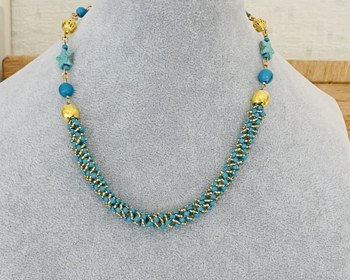 ターコイズアクセサリーまとめて ターコイズ色と金色の組み合わせネックレス ネックレス