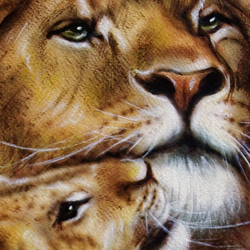 キッズポスター ライオン 親子 水彩画 やさしいブラウン トーン 北欧風