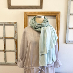 Sale price ★ Spring shoulder &amp; stole ❤️ 條紋圖案荷葉邊披肩（薄荷綠） 第3張的照片