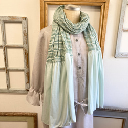 Sale price ★ Spring shoulder &amp; stole ❤️ 條紋圖案荷葉邊披肩（薄荷綠） 第11張的照片