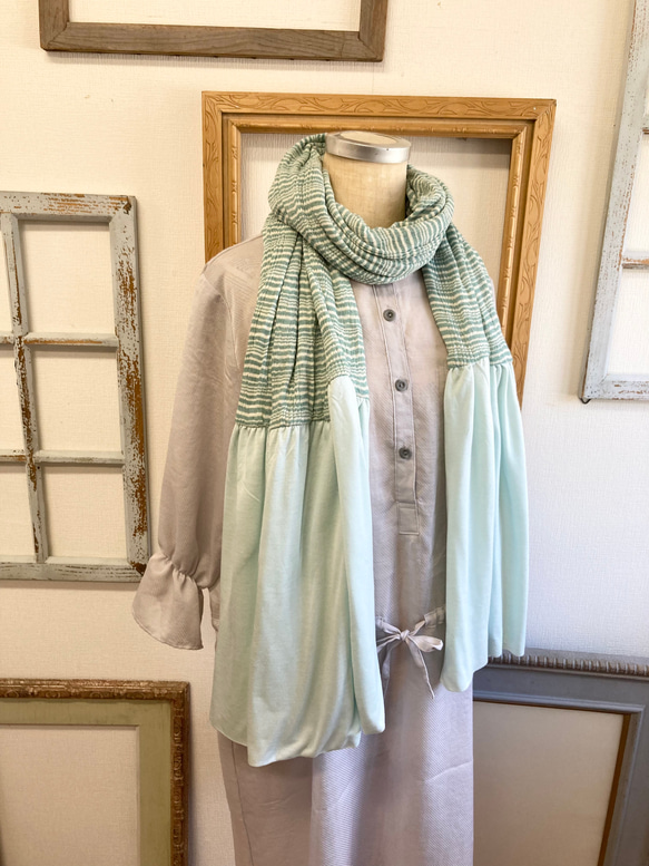 Sale price ★ Spring shoulder &amp; stole ❤️ 條紋圖案荷葉邊披肩（薄荷綠） 第11張的照片