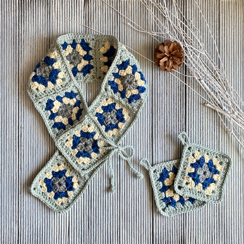 手編み 北欧の湖畔＊3WAY♢マフラー・大人のつけ襟・スヌードにも