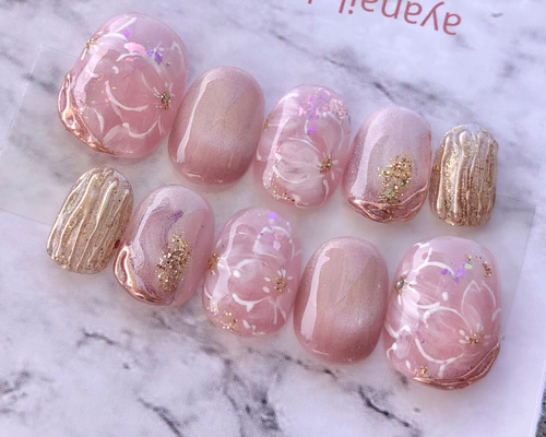 ネイルチップ サイズオーダー 9343 桜 ピンク ホワイト ベージュ 白