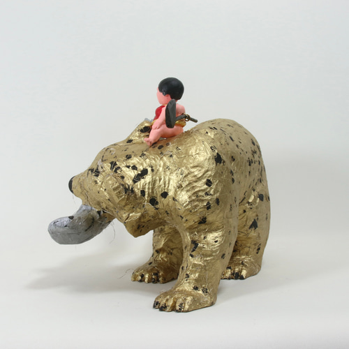 金太郎と木彫りの金熊 和紙貼りリメイク その他置物 Eishun えいしゅん